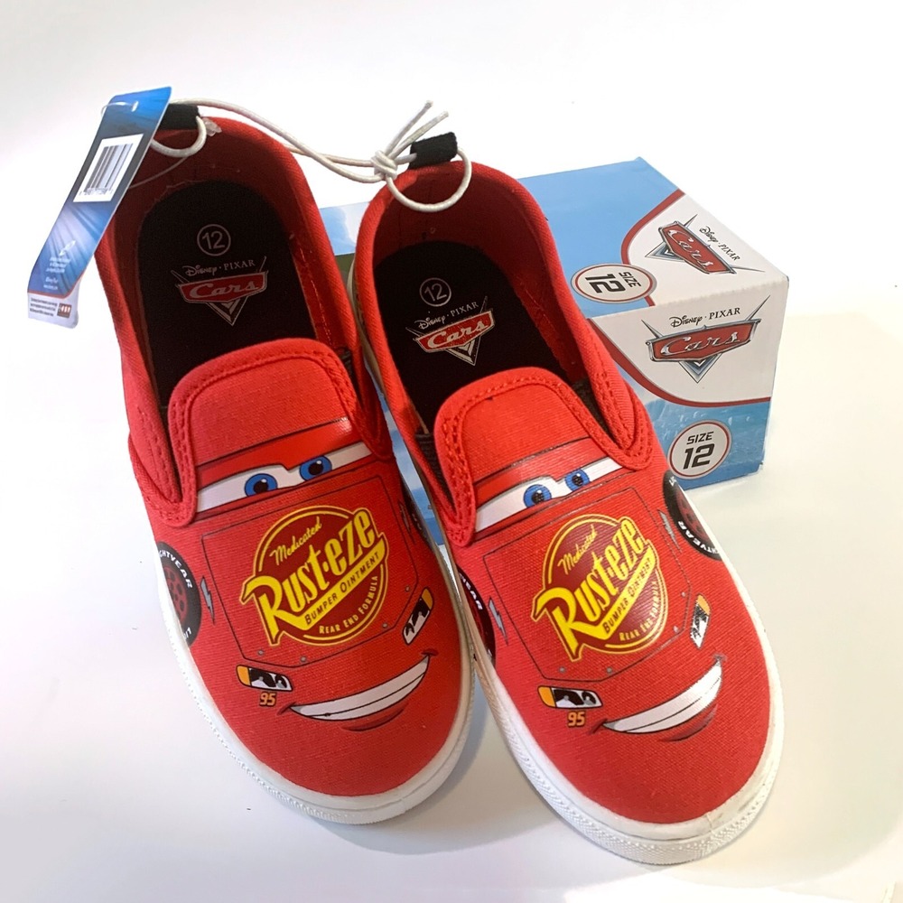 Disney Pixar Cars Lightning McQueen Canvas Slip On Shoes Rust-eze Youth Sz‎ 12